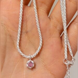 [SOLD] 🩷Pink Zirconic Silver Necklace sterling silver twisted chain